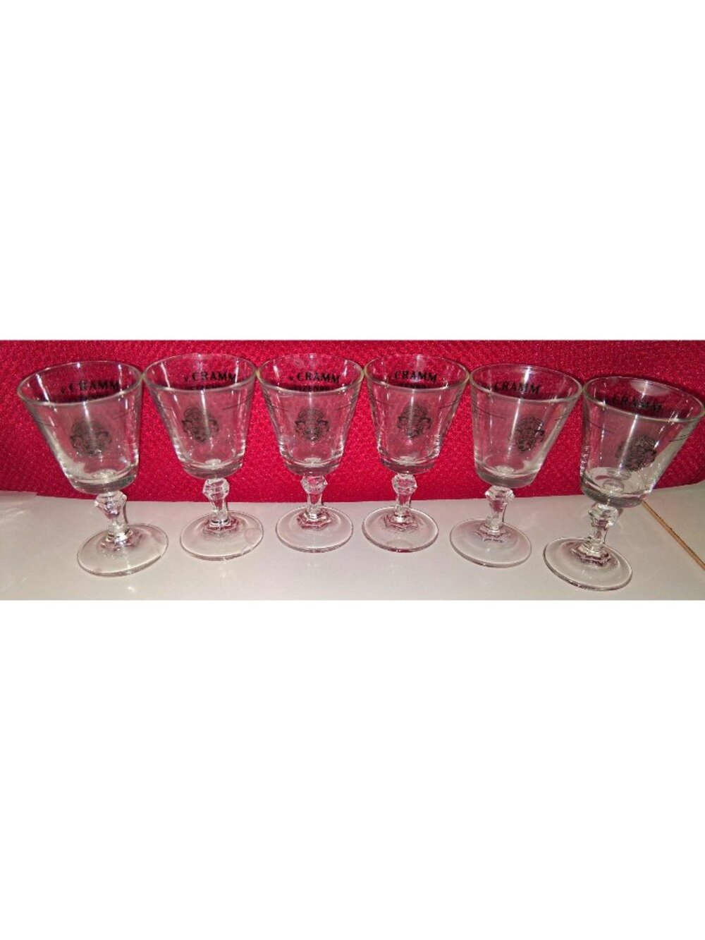 Set Of 6 V. Cramm Weizenbrand 2cl Cordial Glasses With Hexagonal Stems & Black C